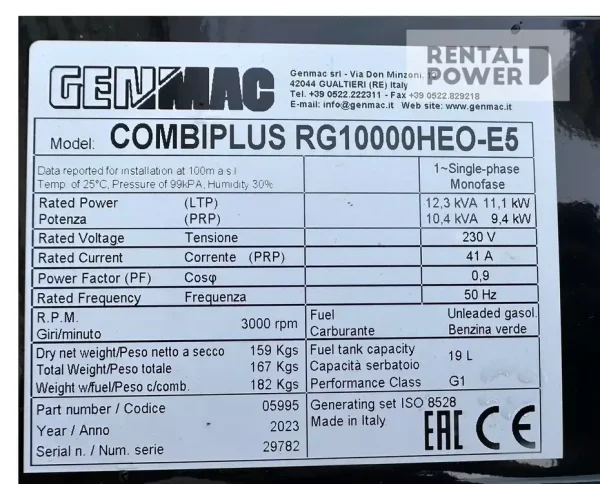 Генератор бензиновий Genmac Combiplus G10000HEO (9,4 кВт)